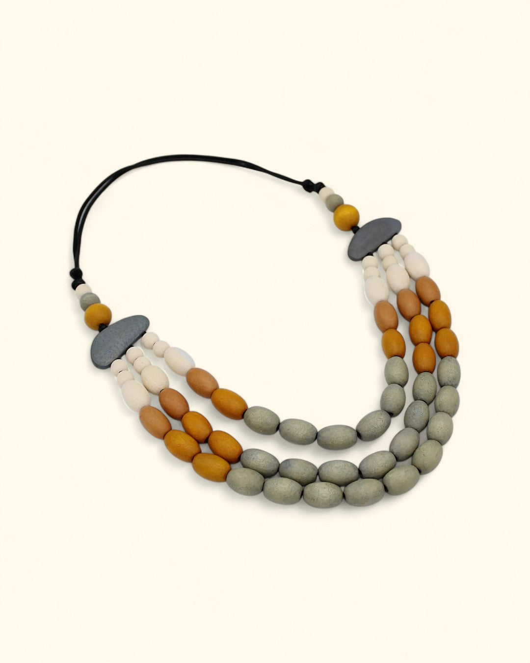Layered neutral wood bead necklace, handmade in the Philippines