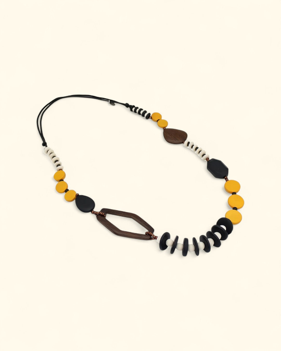 Lightweight mustard and brown asymmetrical bead necklace