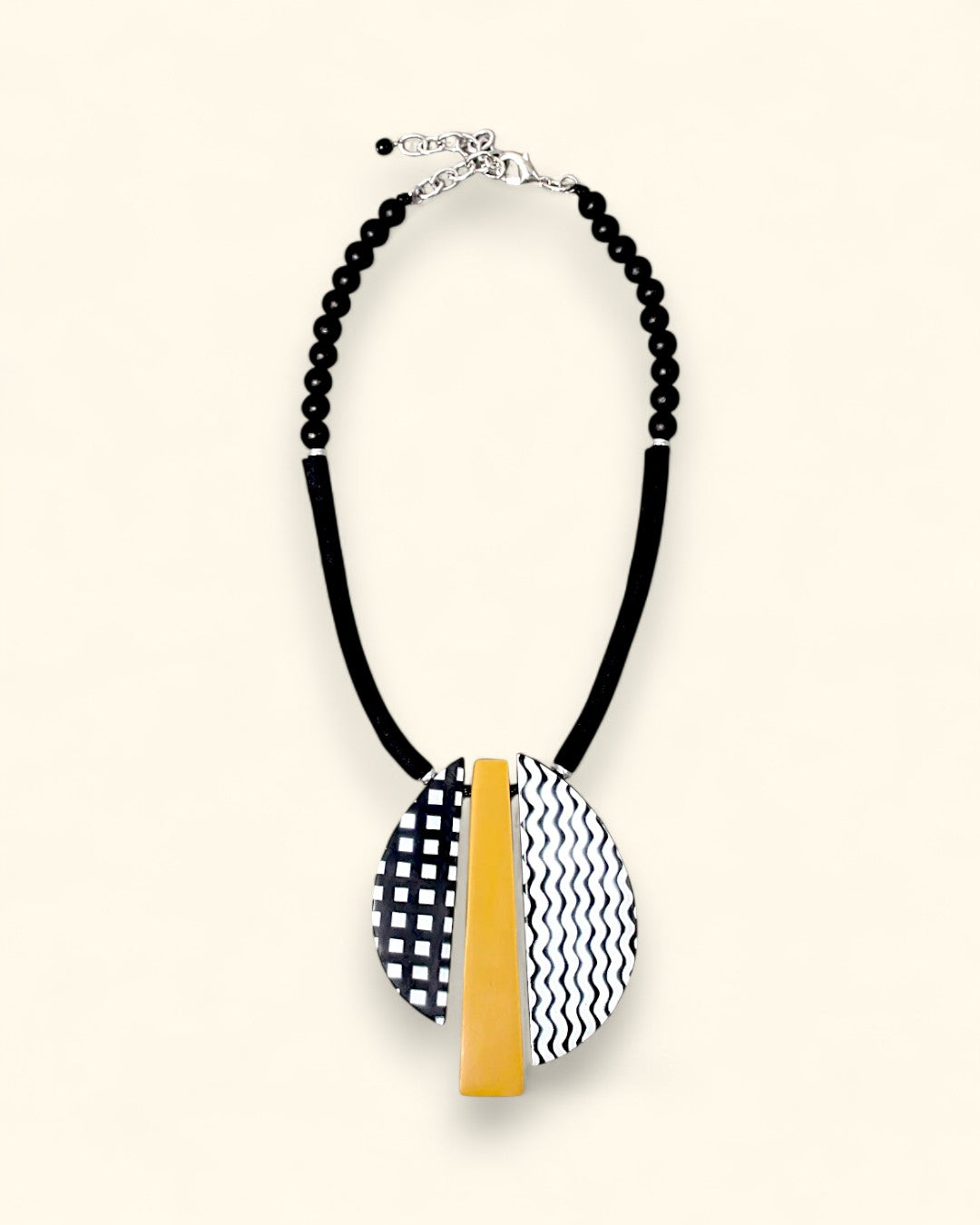 Bold resin pendant necklace with modern rubber cord