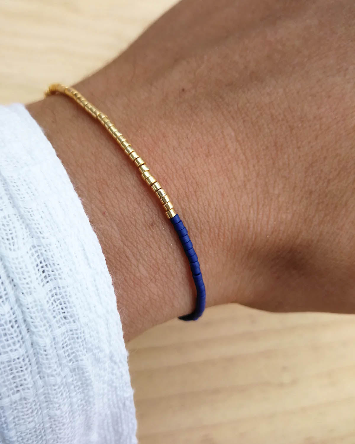 Multicolor Delica glass bead bracelet set on wrist