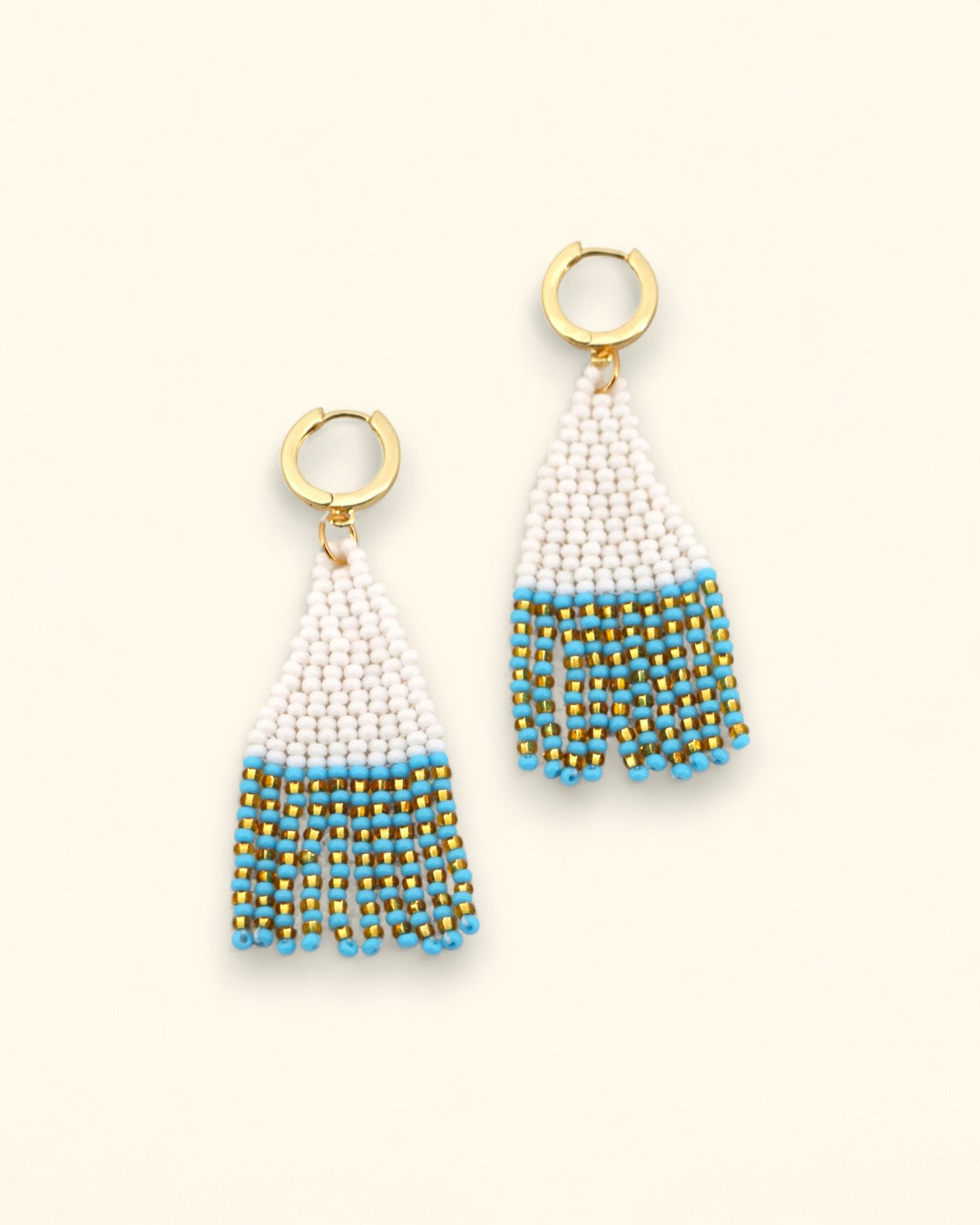 Beaded fringe earrings with turquoise and gold beads