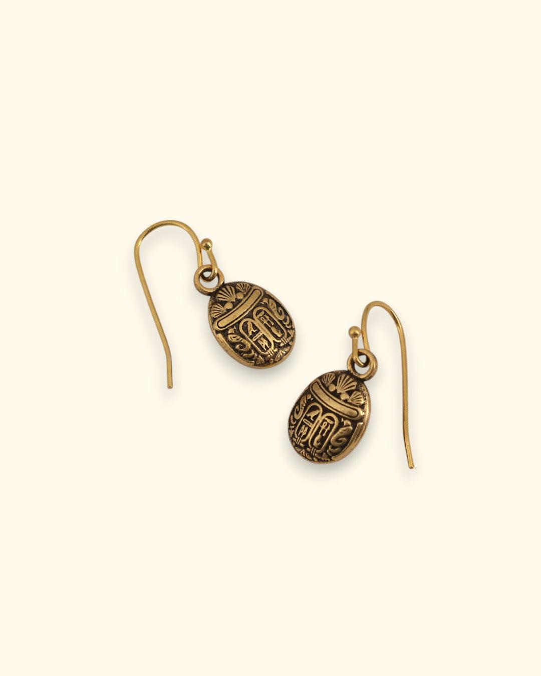 Dainty Golden Scarab Dangle Earrings