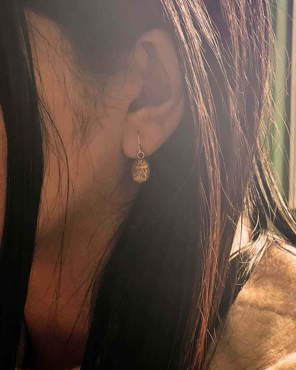 Dainty Golden Scarab Dangle Earrings