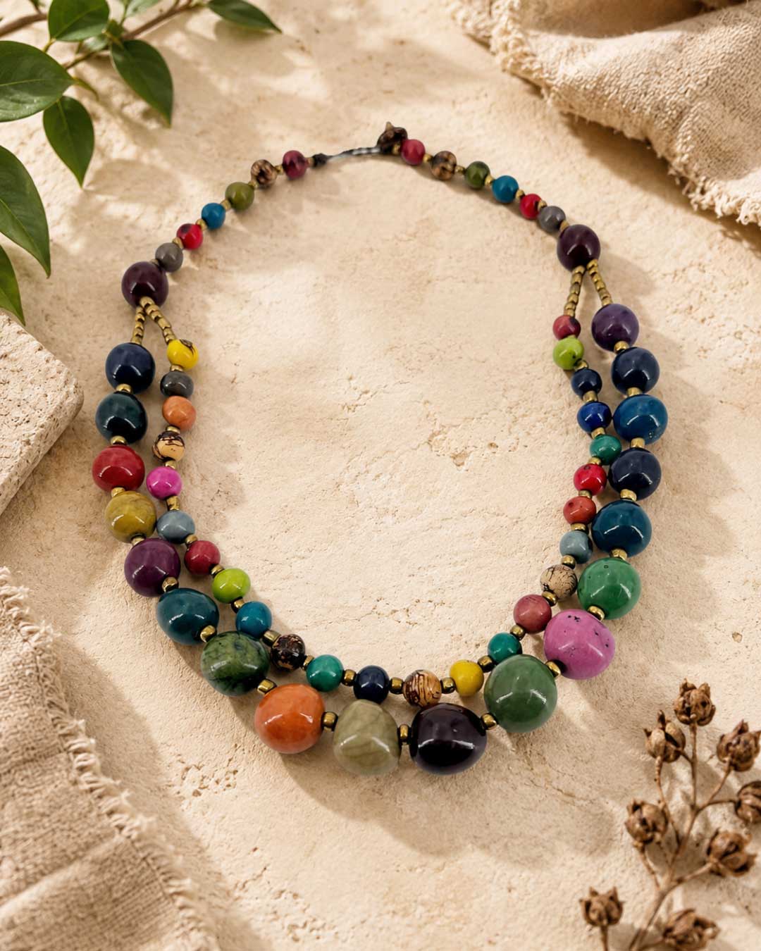 Acai & Pambil Seed Beaded Double-Strand Necklace