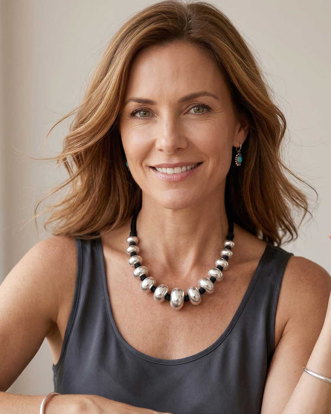 Chunky Beads Statement Necklace in Antique Silver Color