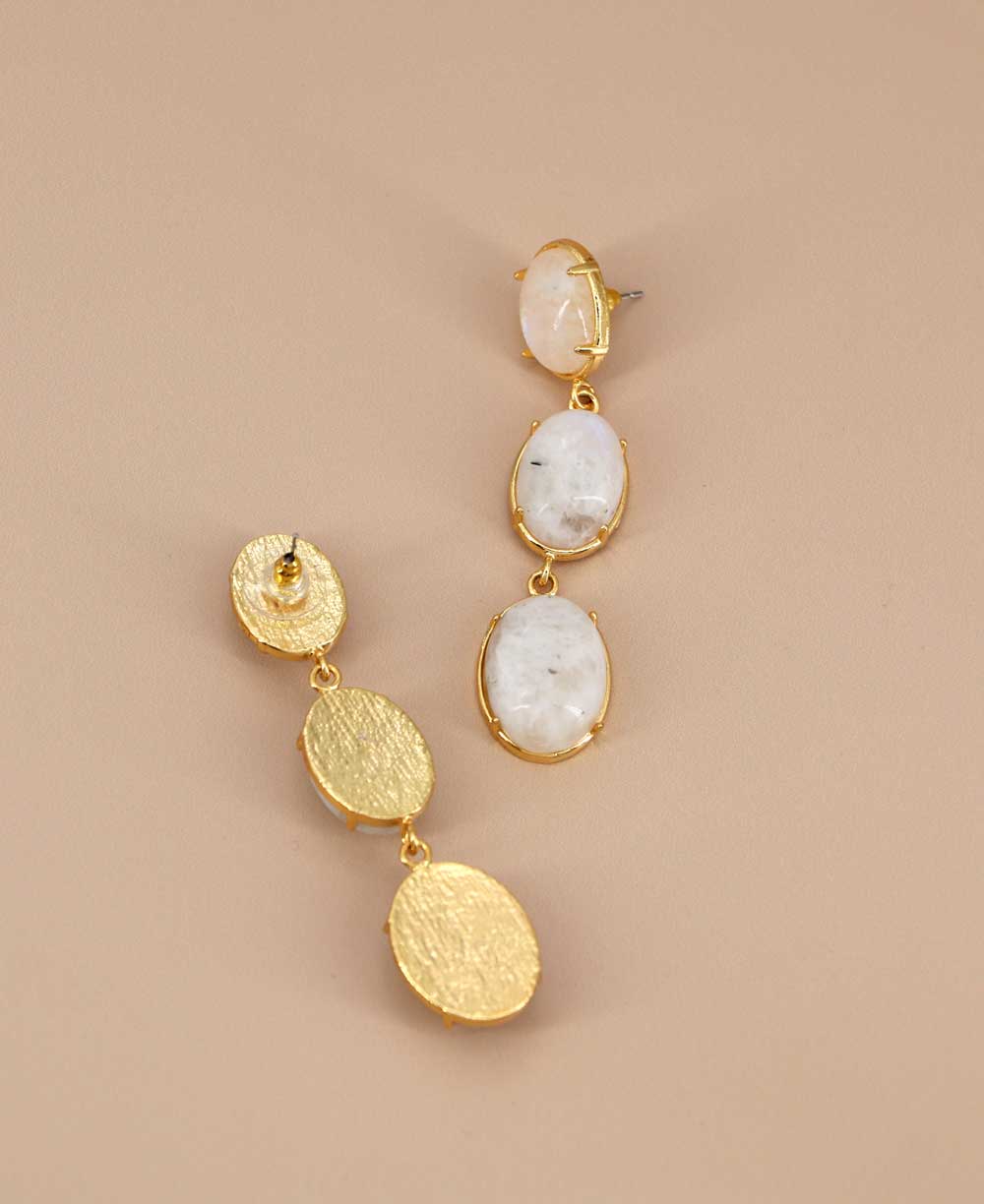 Gold plated dangling moonstone earrings
