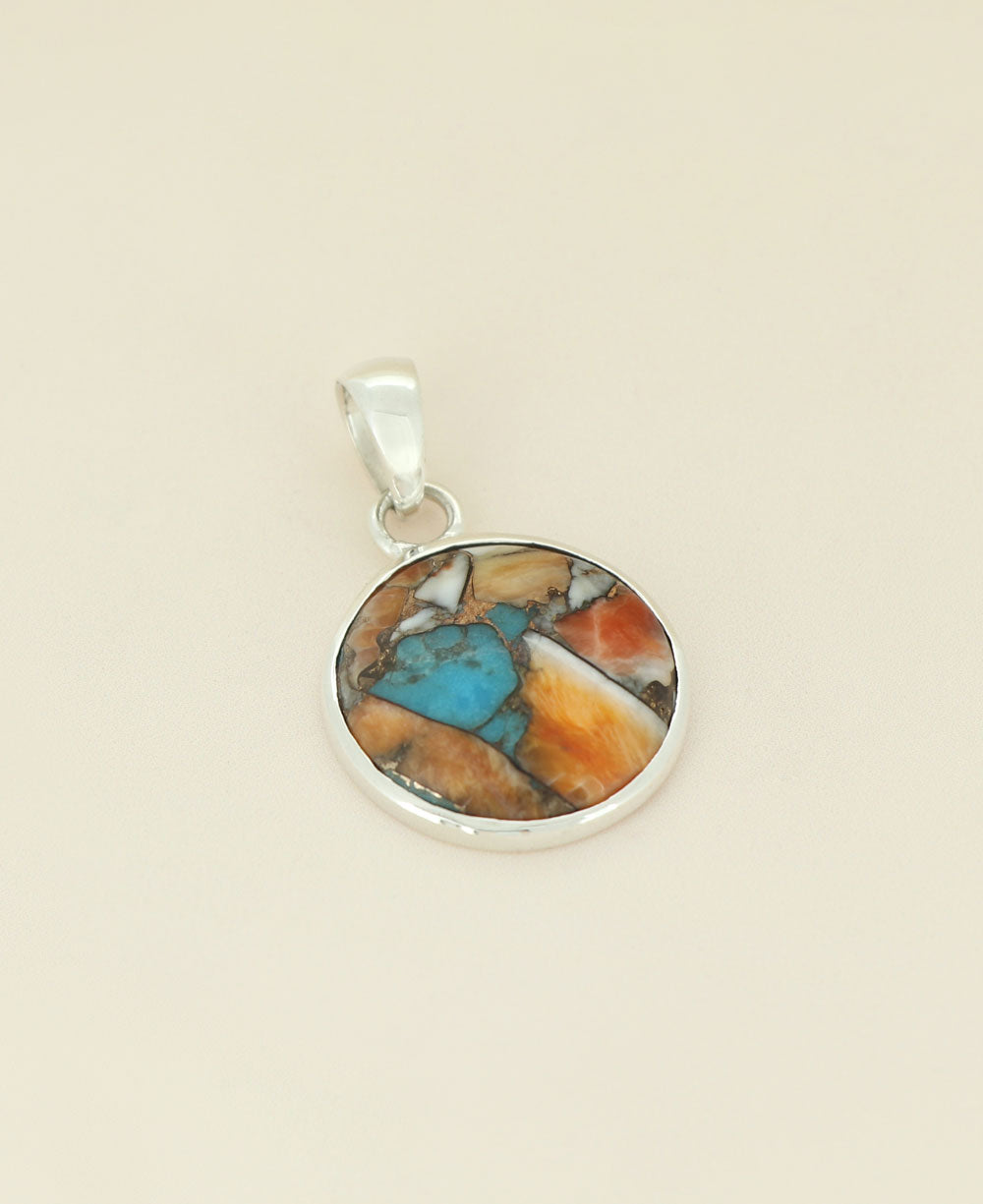 Side View Turquoise Spiny Oyster Sterling Silver Pendant