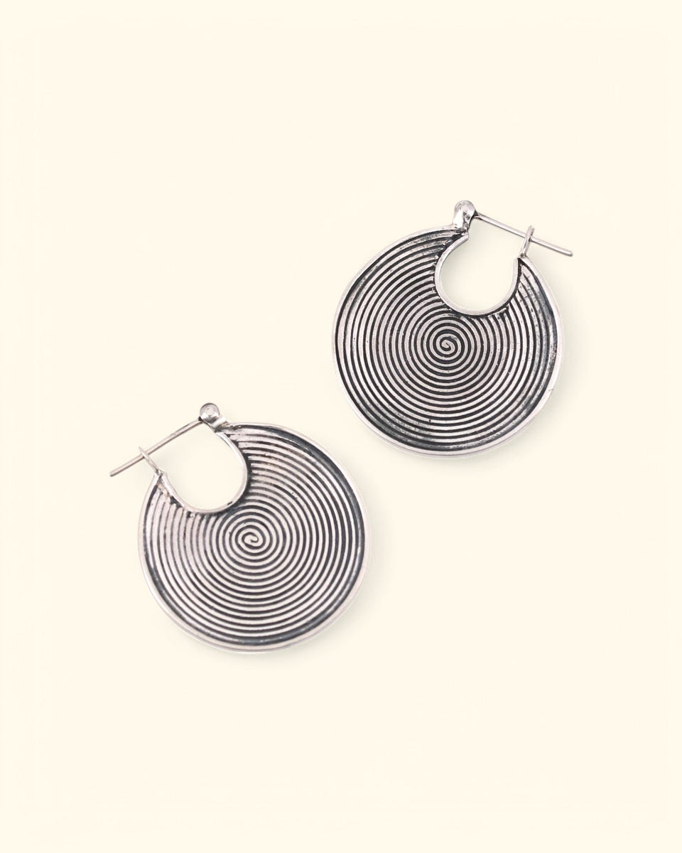 Sterling Silver Spiral Hoop Earrings Cultural Elements Jewelry