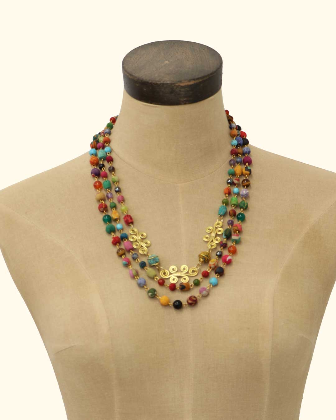 Spiral Brass Kantha Gemstone Necklace