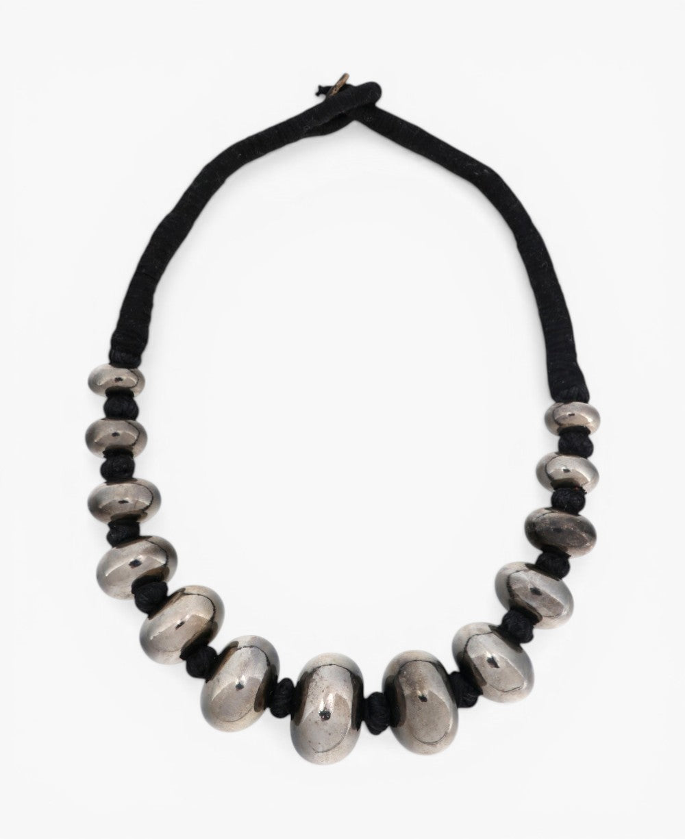 Midnight Silver Graduated Bead Statement Necklace