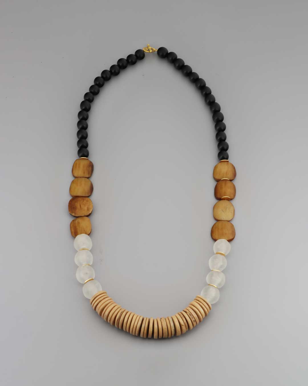 Earthform Statement Necklace – Coconut Wood, Bone & Recycled Glass