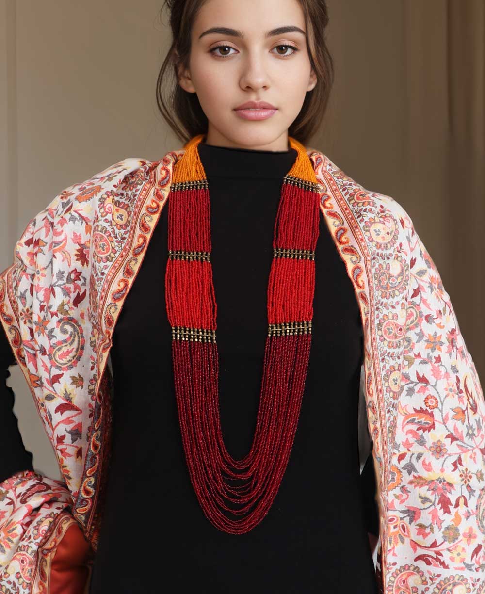 Red Orange Yellow Statement Beaded NEcklace