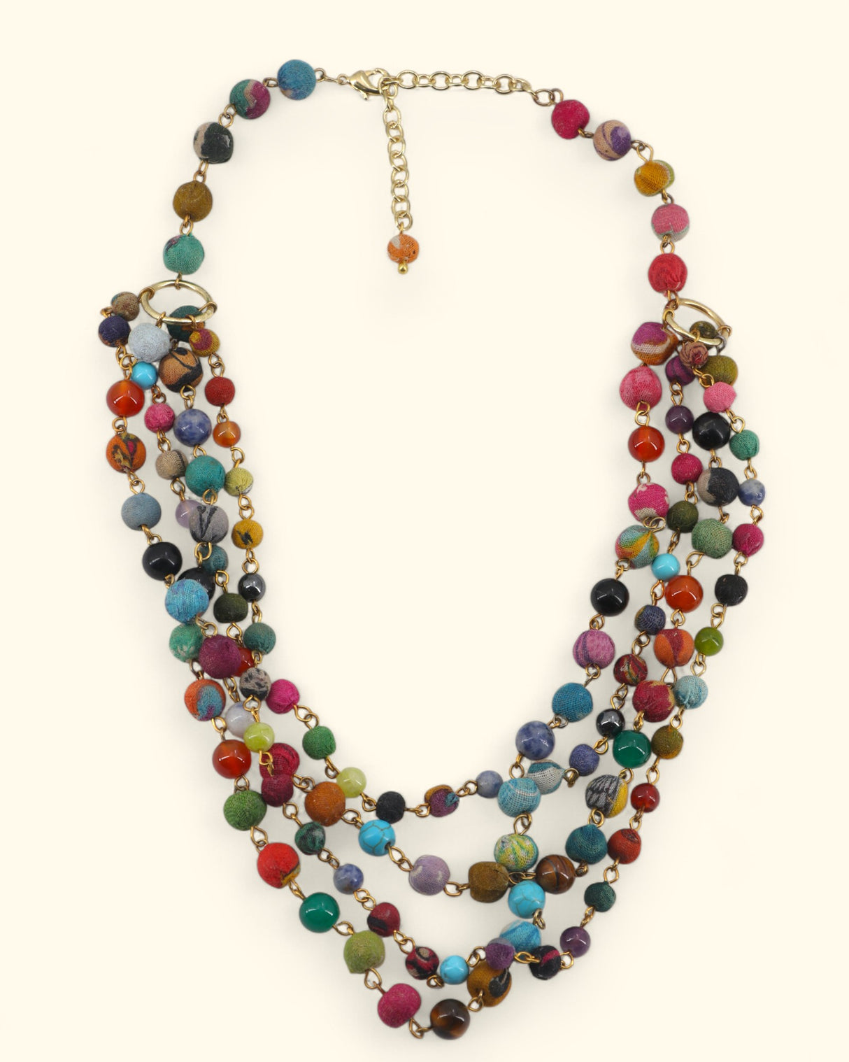 Kantha Beaded Gemstone Drape Necklace