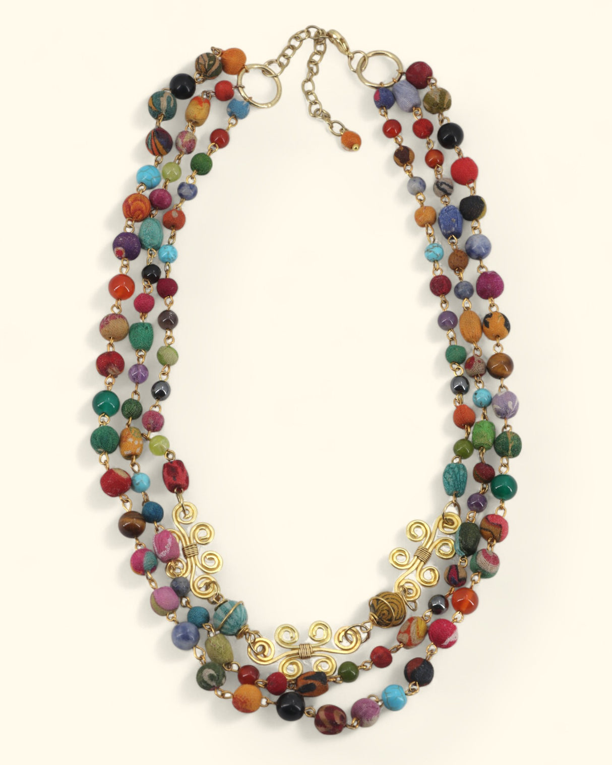 Spiral Brass Kantha Gemstone Necklace