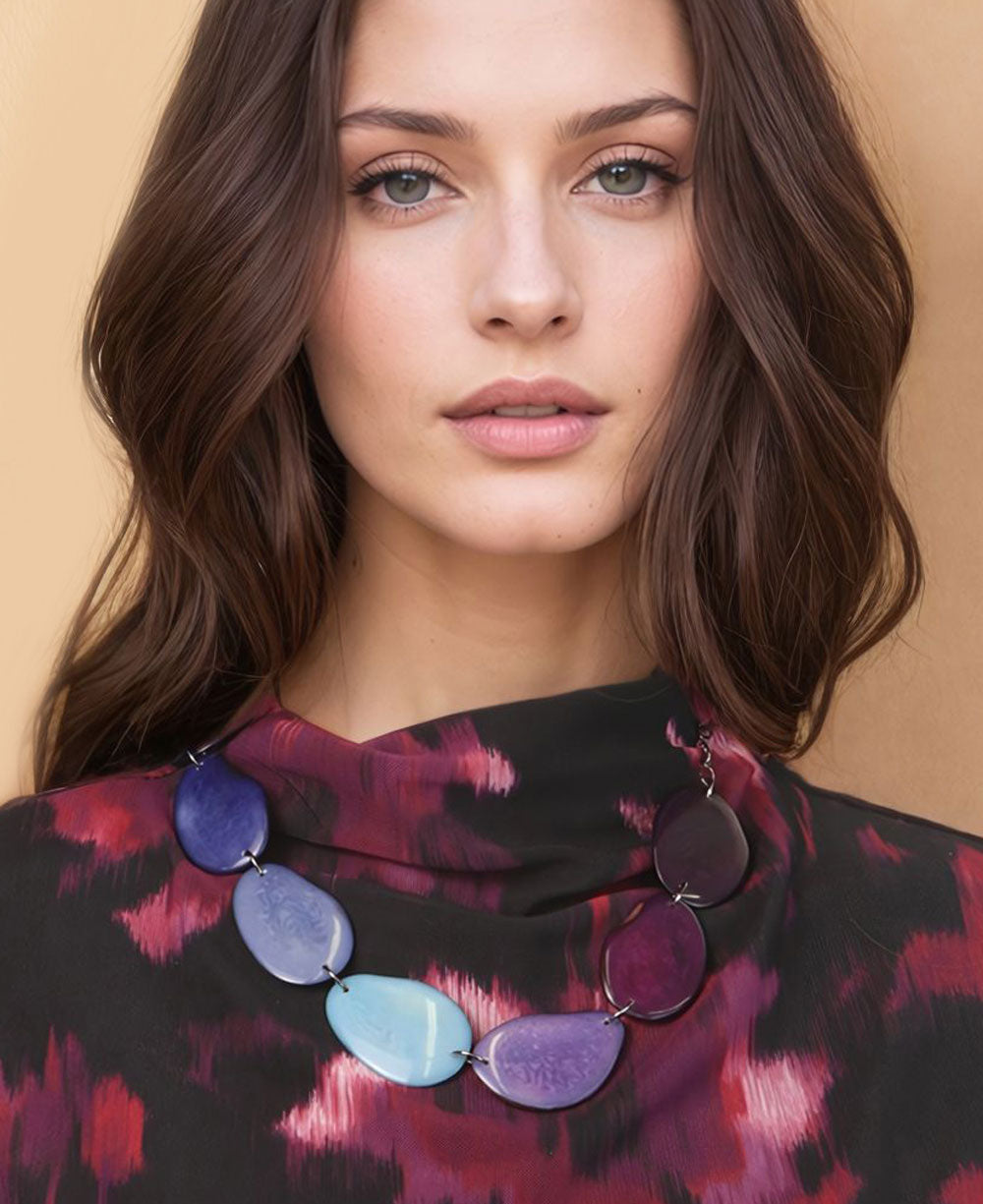 Tagua Necklace in Shades of Blue and Purple