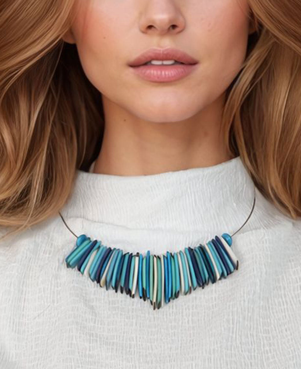 Blue Tones Tagua Necklace on Memory Wire