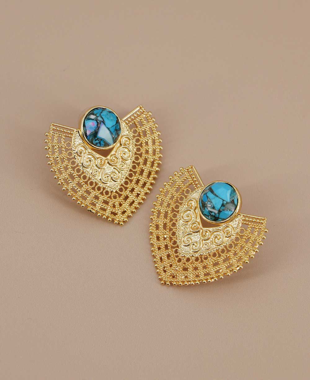Gold plated petal earrings with turquoise stone