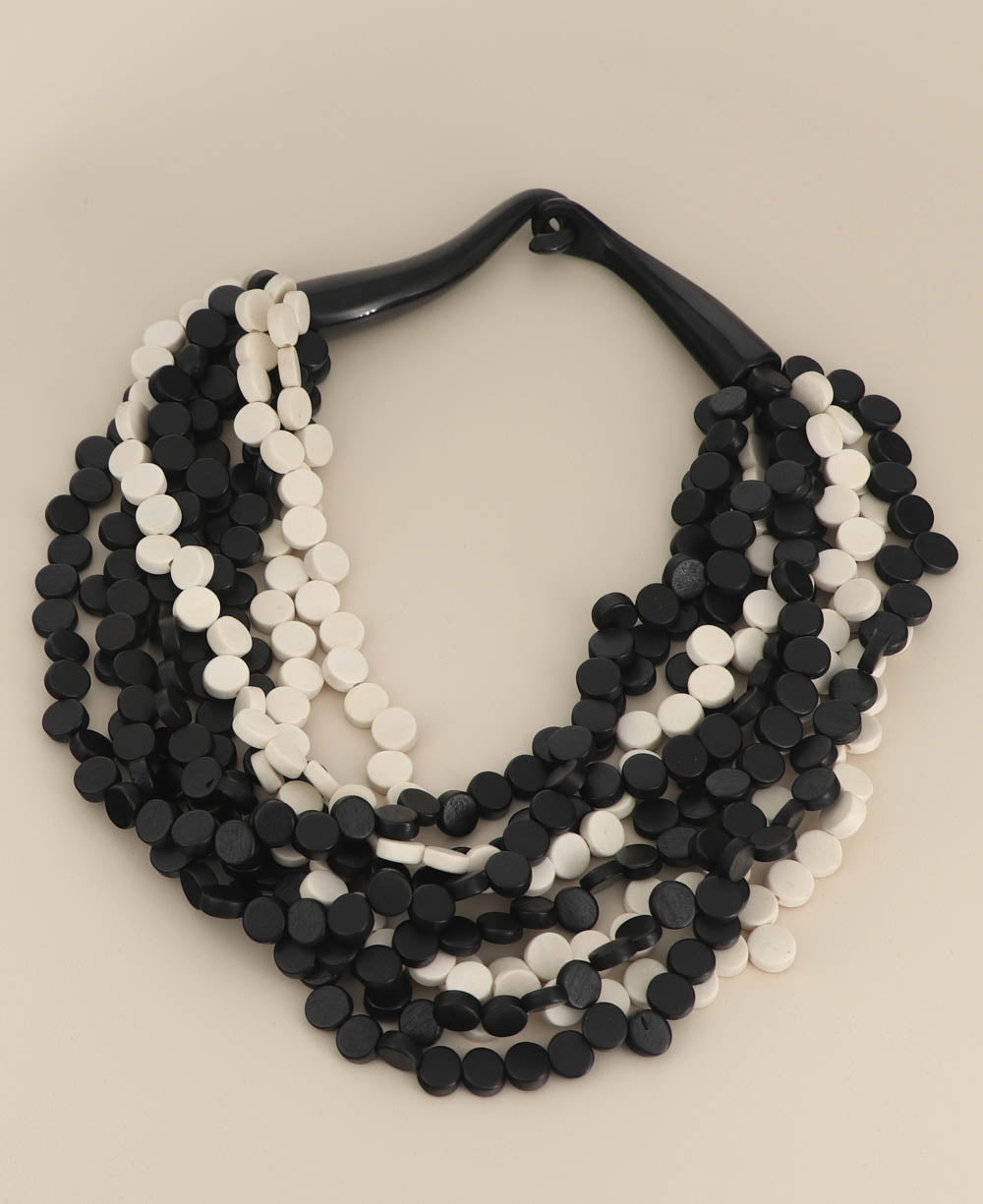 Black and white wood necklace