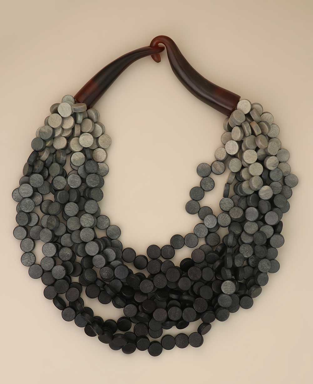 Grey ombre twisted wooden disc necklace