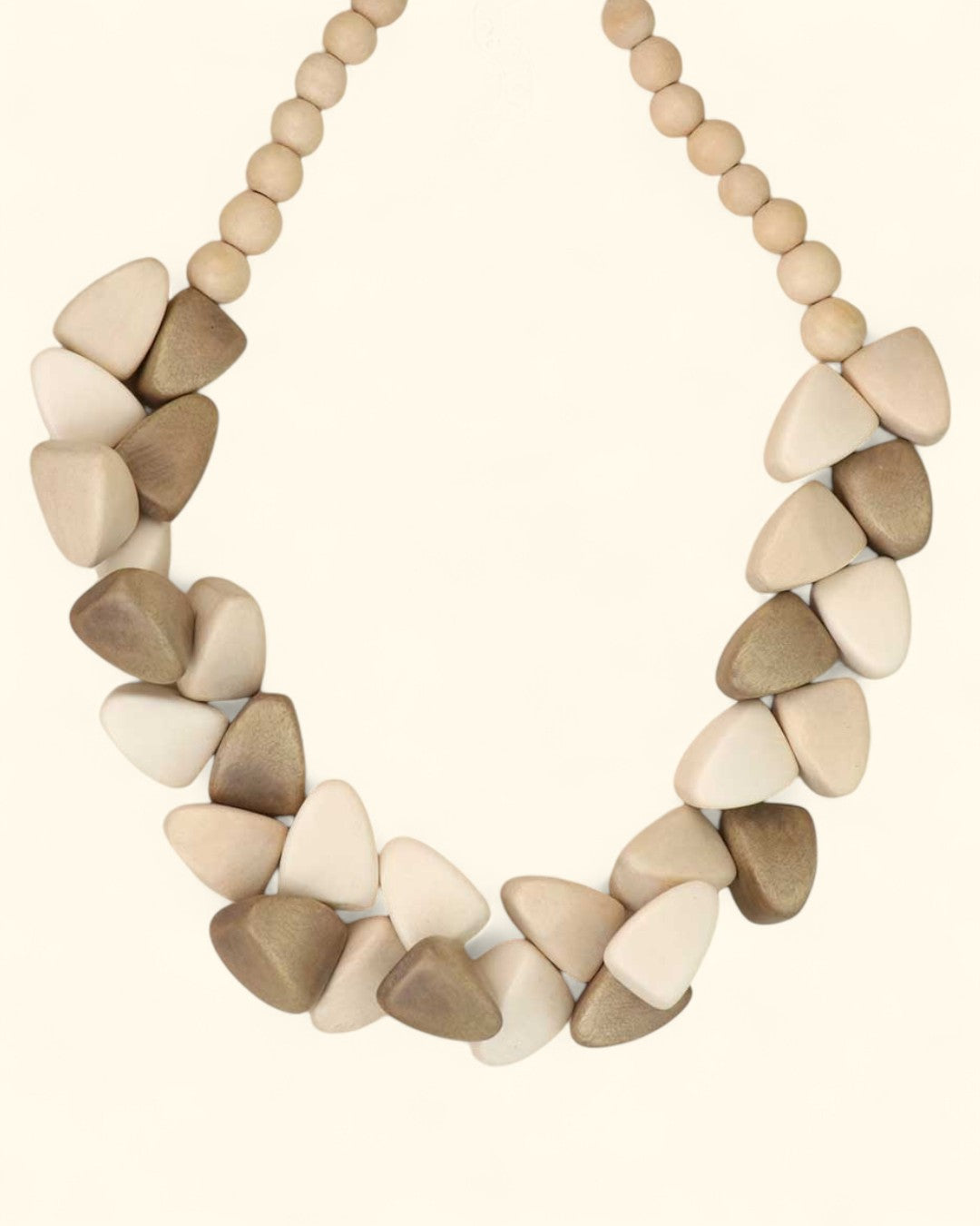 Chunky Wooden Bead Necklace with Triangular Accents