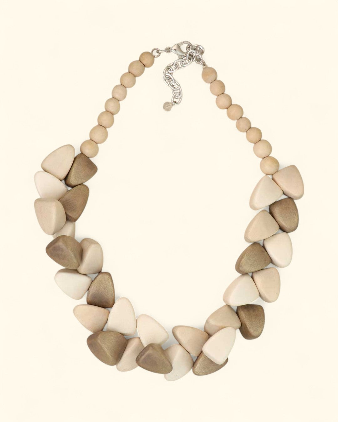Chunky Wooden Bead Necklace with Triangular Accents