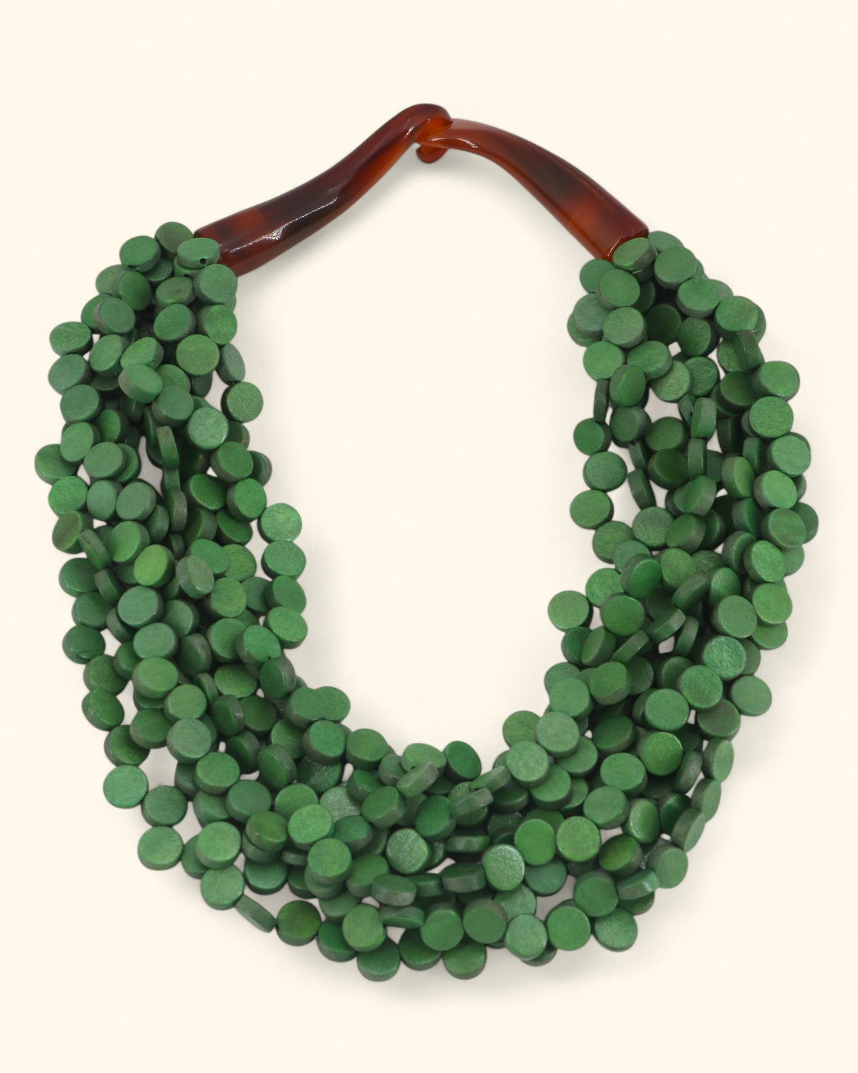 Twisted Green Wood Disc Necklace