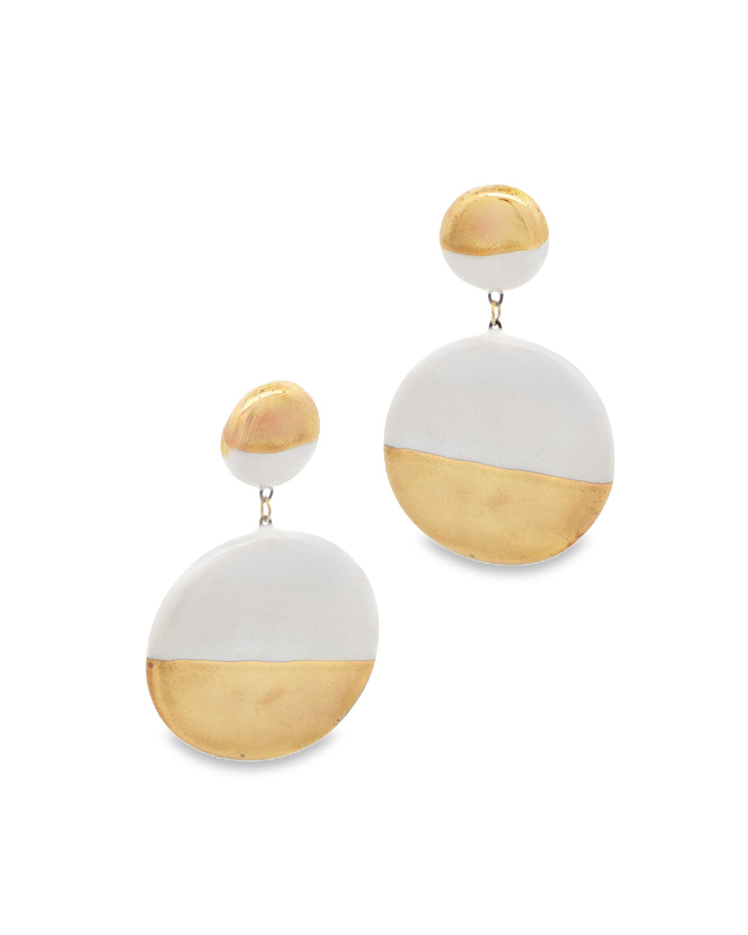 White and gold ceramic circle dangle earrings