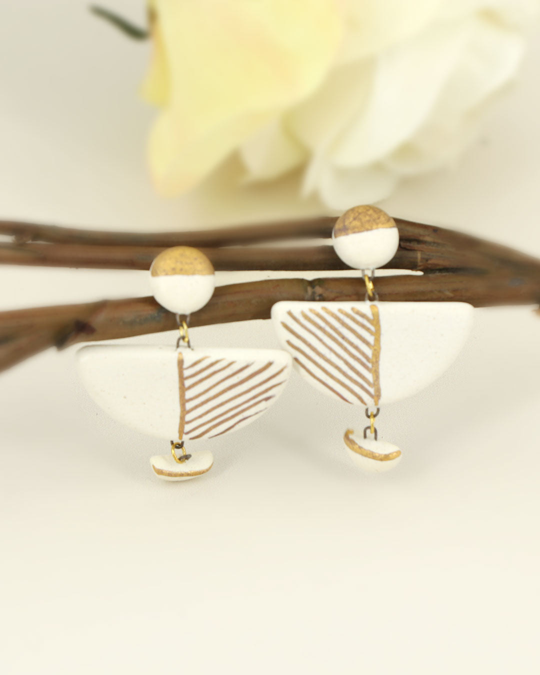 Handmade ceramic half-circle dangle earrings