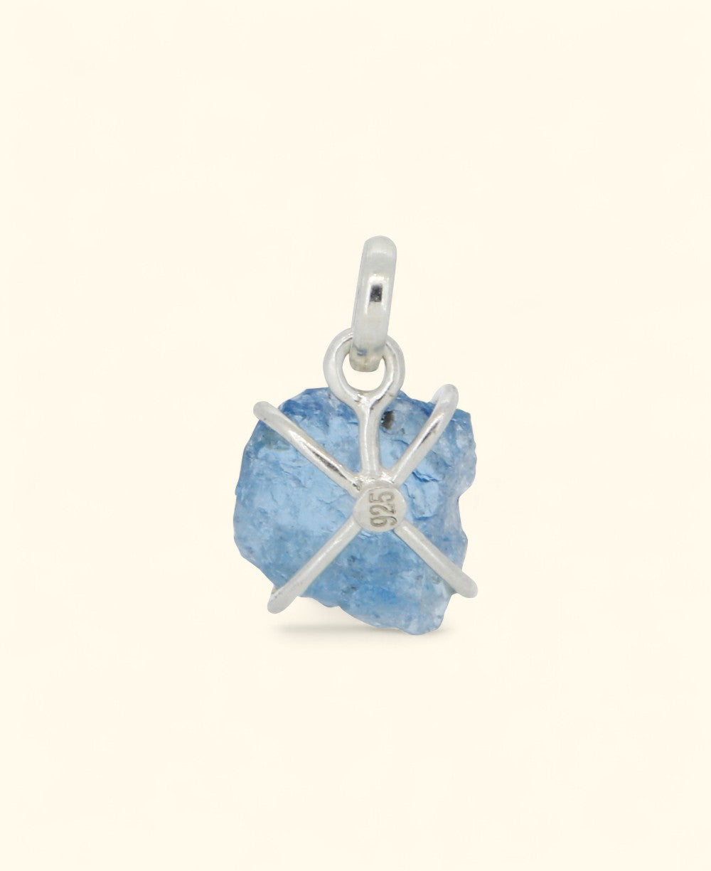 Sterling Silver Raw Cut Aquamarine Pendant