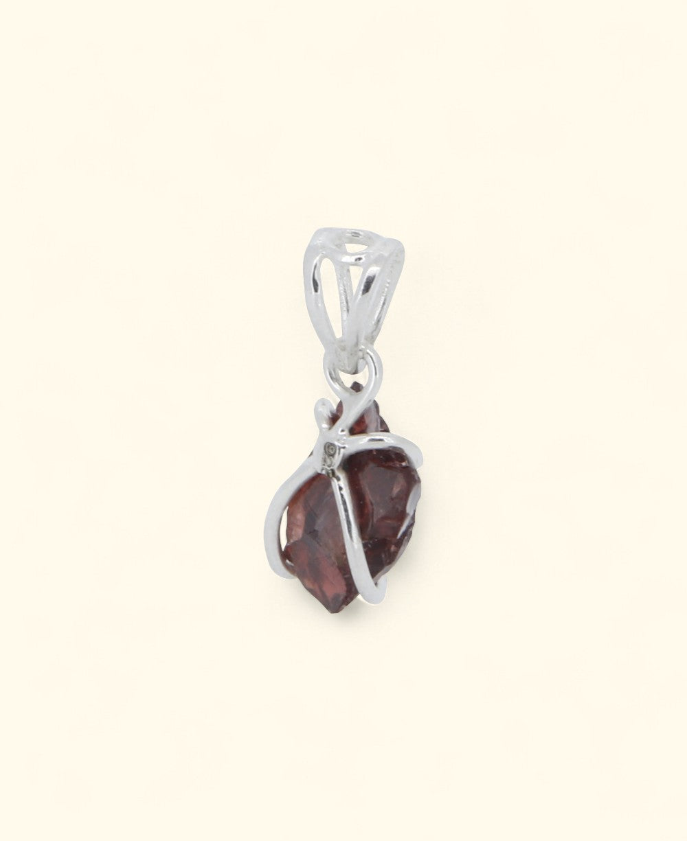 Sterling Silver Raw Cut Garnet Pendant