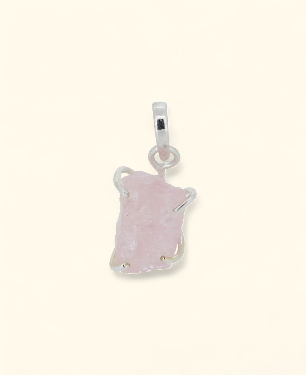 Sterling Silver Raw Cut Rose Quartz Pendant