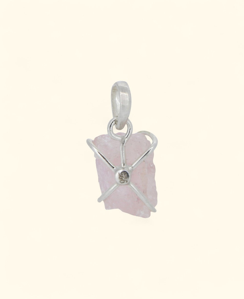 Sterling Silver Raw Cut Rose Quartz Pendant