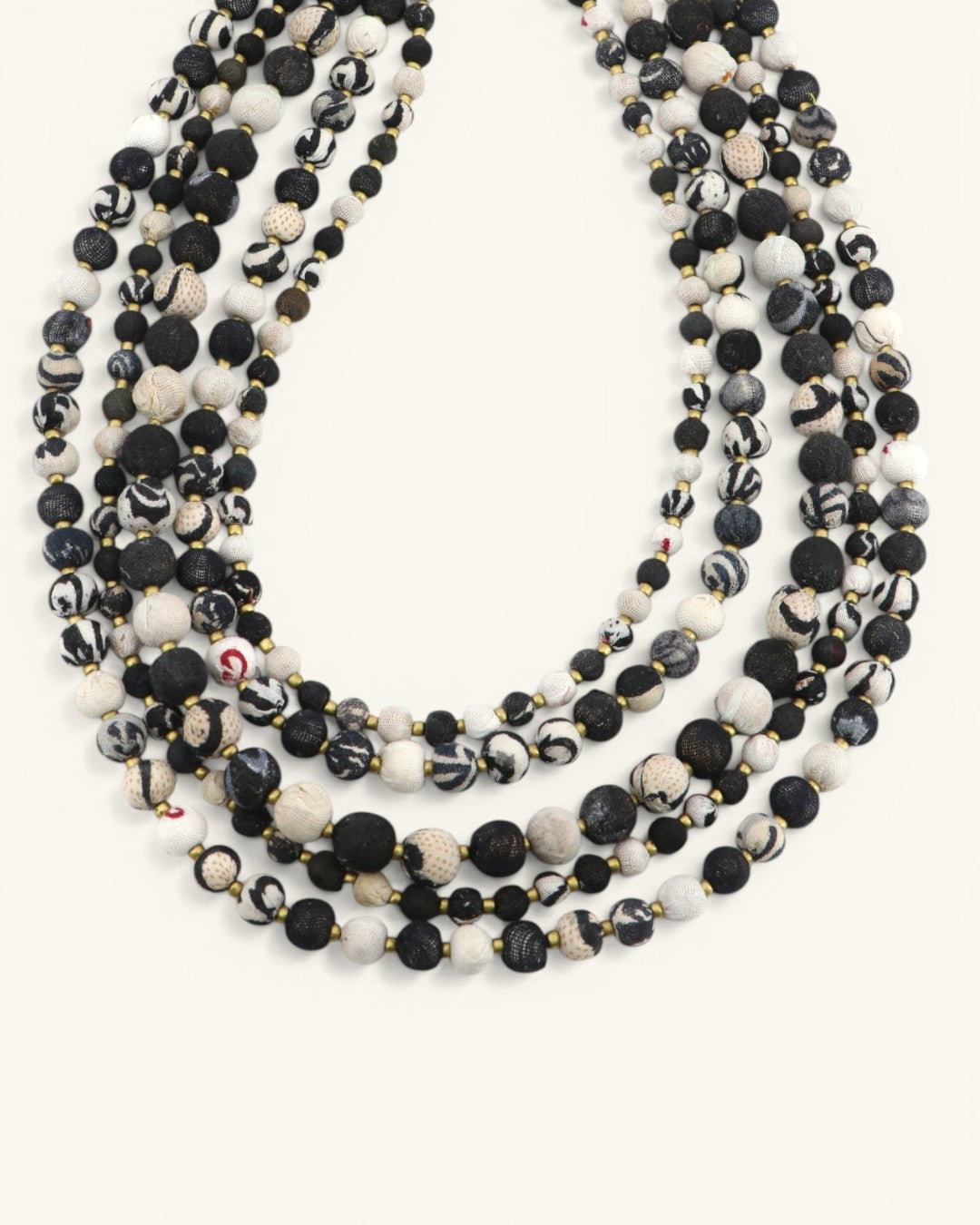 Layered Black And White Kantha Textile Necklace