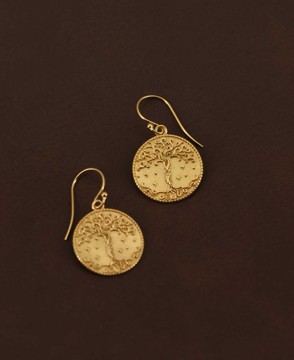 Tree of Life Design Gold Plated Earrings