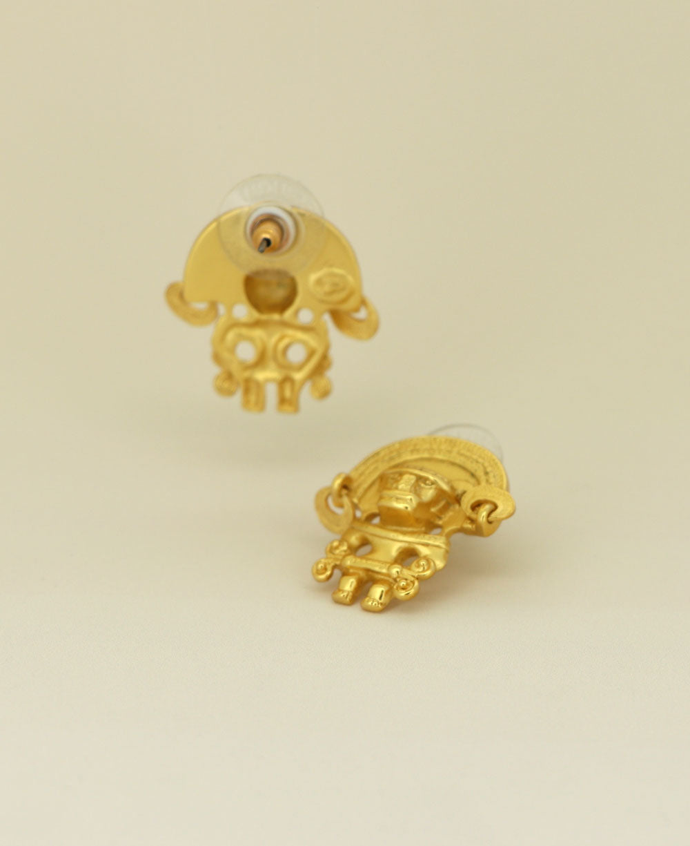 Image of the Gold Plated Tairona Symbol Earrings, showcasing the post backing