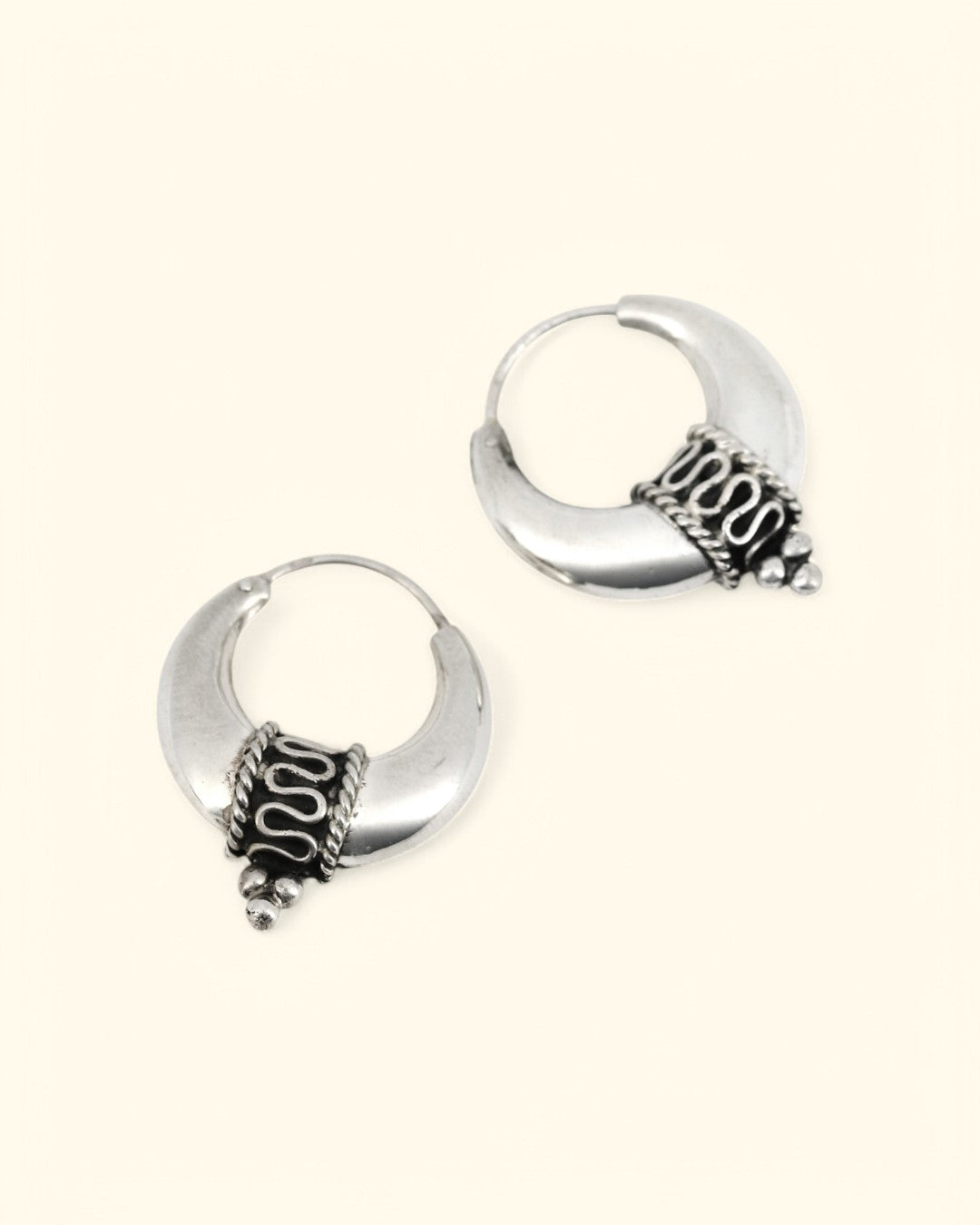 Tribal Sterling Silver Huggie Hoops