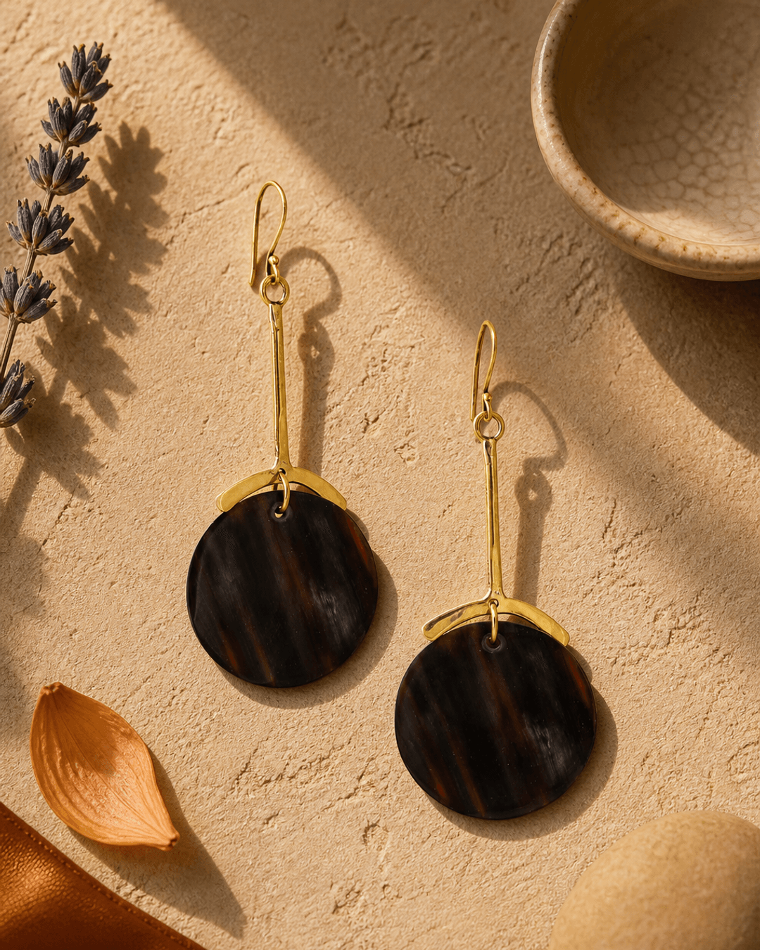 Horn and Brass Drop Earrings, Kenya — earrings, vibey shadow lifestyle photo