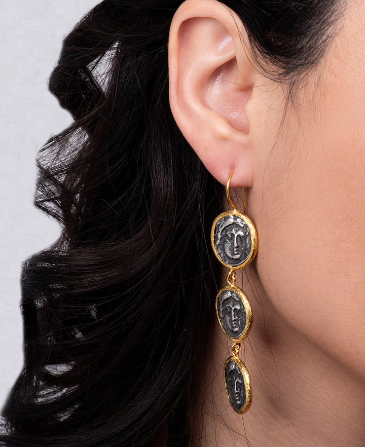 Roman Face Coin Dangle Earrings