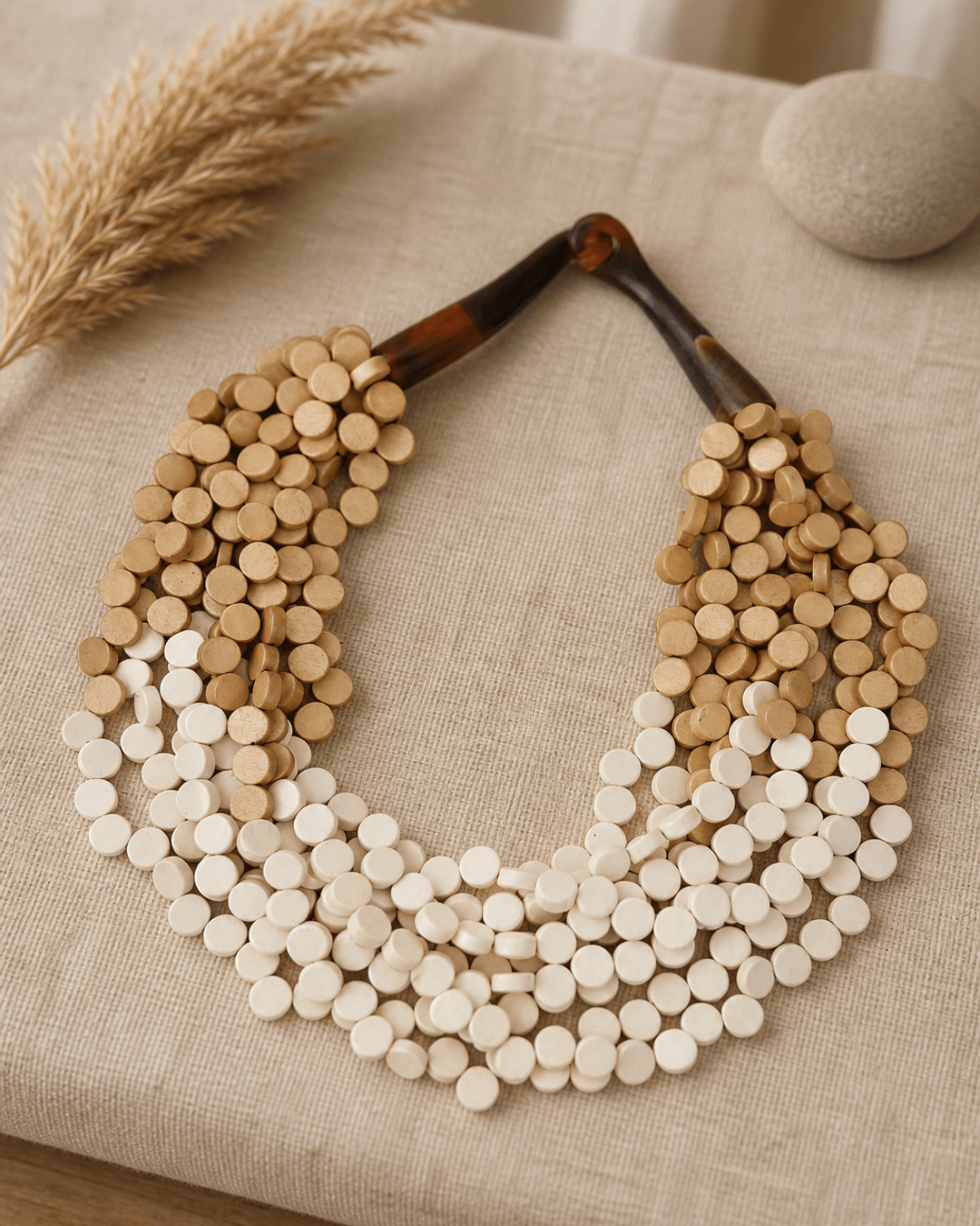 Multi-Strand White and Beige Necklace — necklaces, vibey macro bokeh lifestyle photo