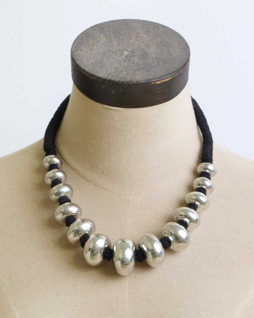 Chunky Beads Statement Necklace in Antique Silver Color