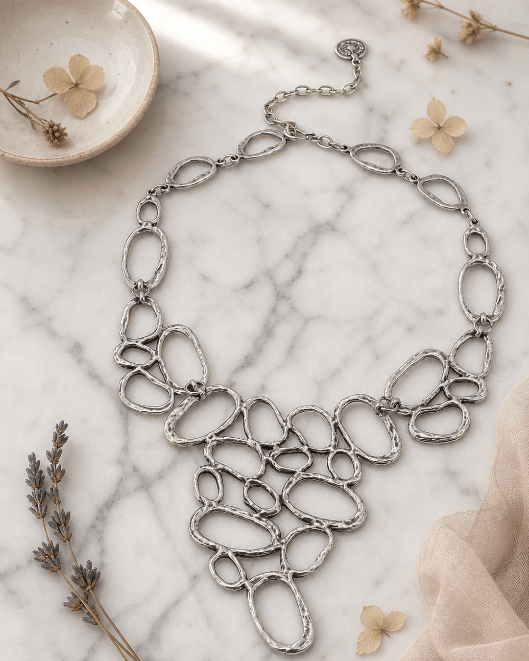 Organic Ovals Statement Necklace — necklaces, editorial marble lifestyle photo