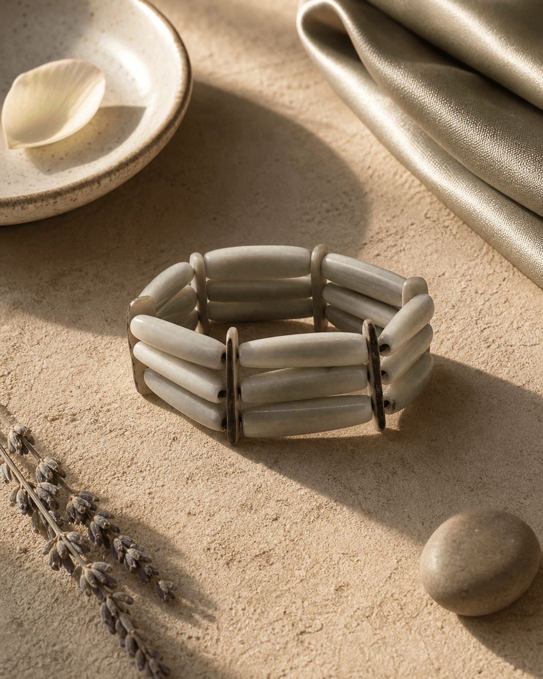 Pastel Grey-Green Tagua Tube Bracelet — bracelets, vibey shadow lifestyle photo