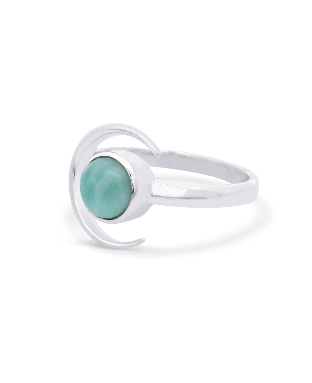 Sterling Silver Larimar Gemstone Ring with Crescent Moon Design - Rings 6