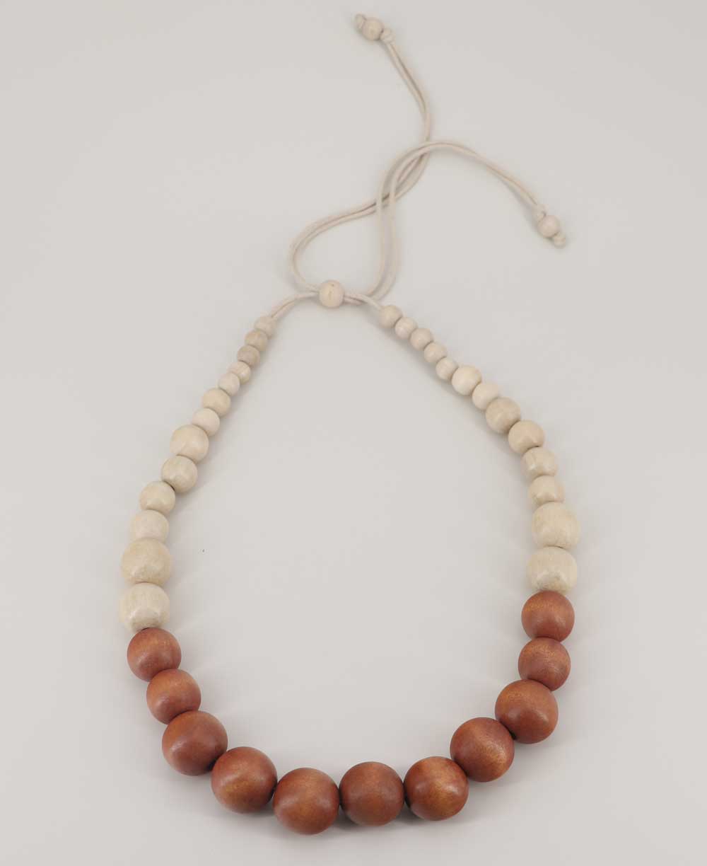 two-tone adjustable wood bead necklace