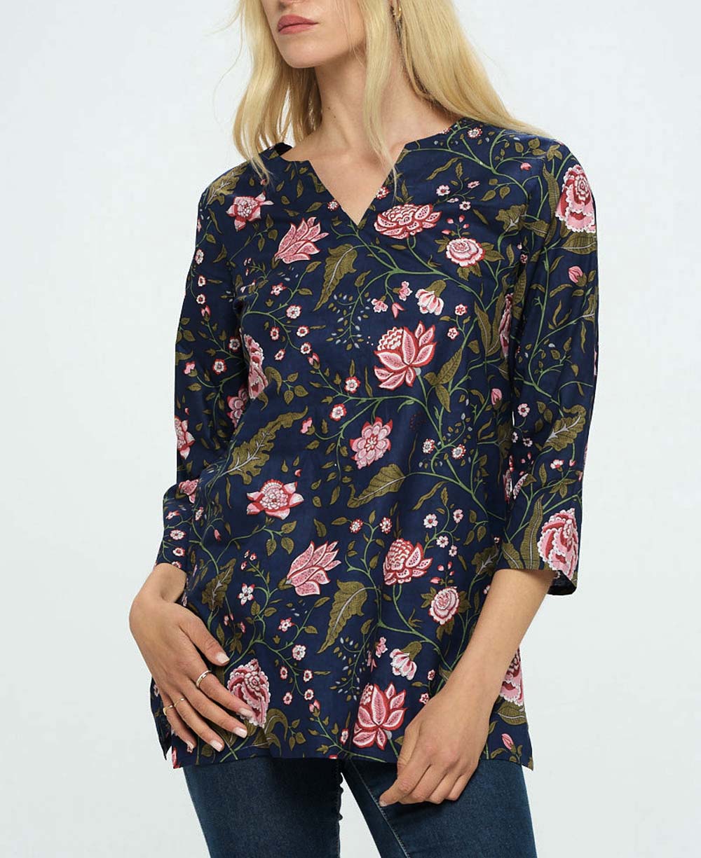Light Yellow & Light Pink Pure Cotton Floral Printed Tunic main image 1