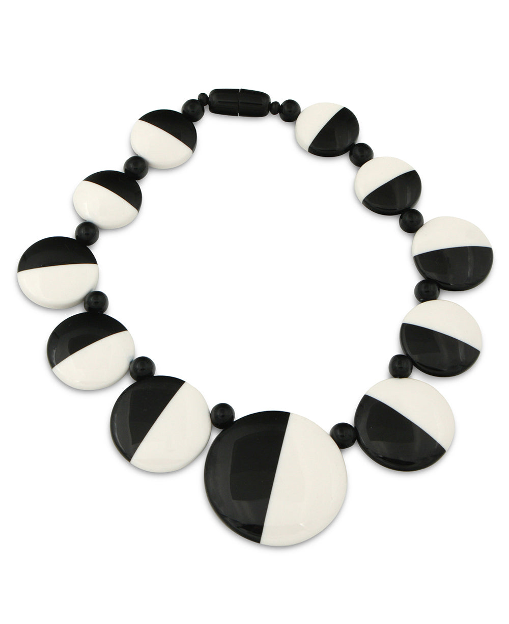 Semi-Circle Black and White Disk Necklace 