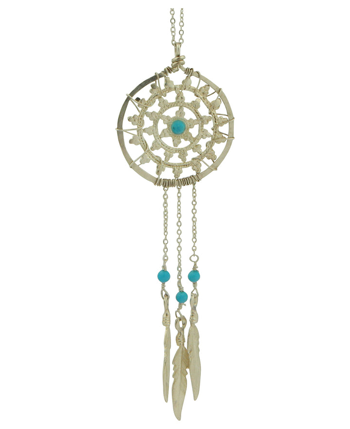 Sterling Dream Catcher Necklace With Gemstones, USA 