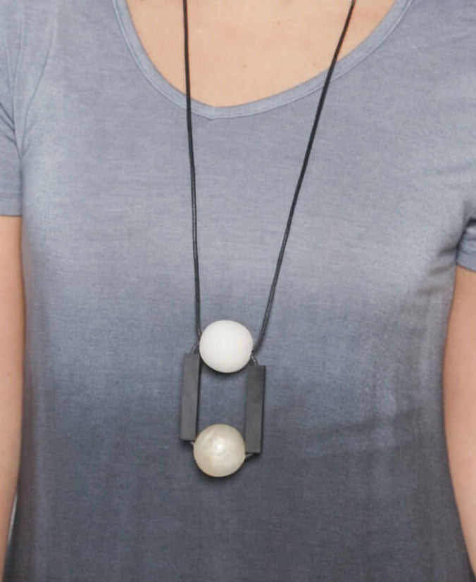 Wood Bead and Block Necklace
