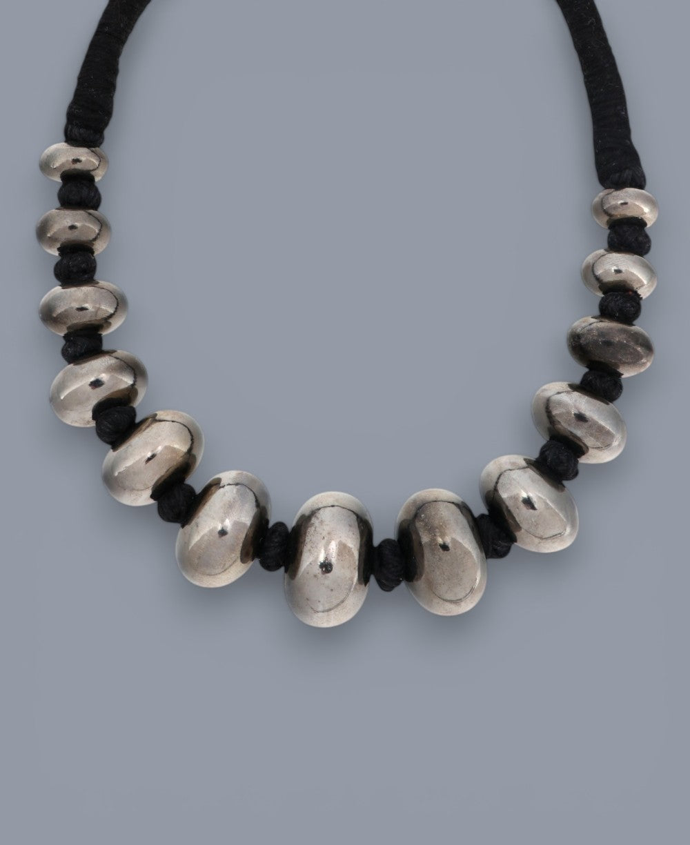 Midnight Silver Graduated Bead Statement Necklace