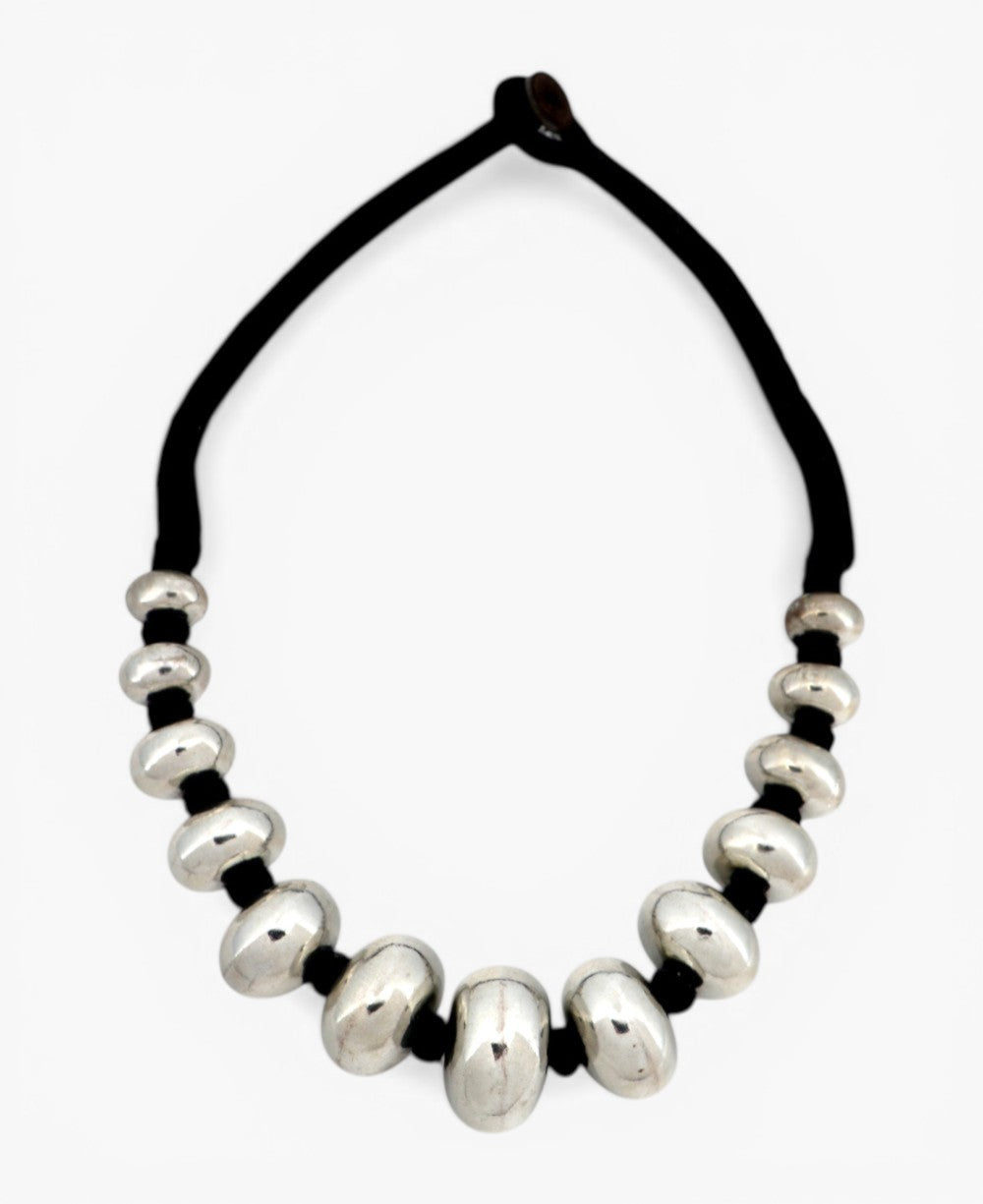 Chunky Beads Statement Necklace in Antique Silver Color